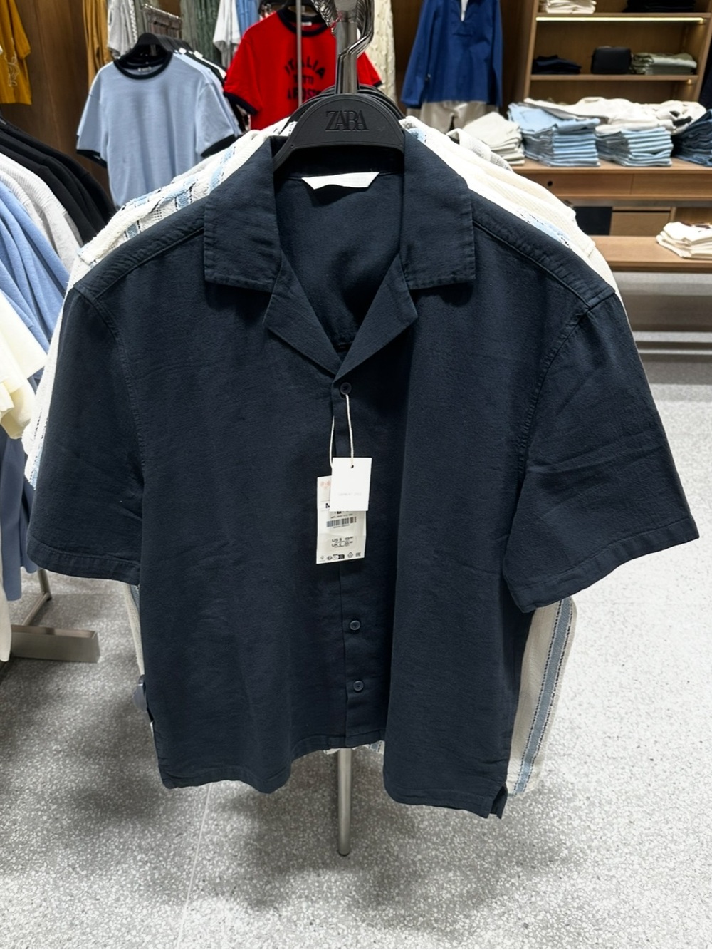NWT Zara Linen Button Down Men’s Shirt, NEW WITH TAGS, Dark Navy, Lightweight